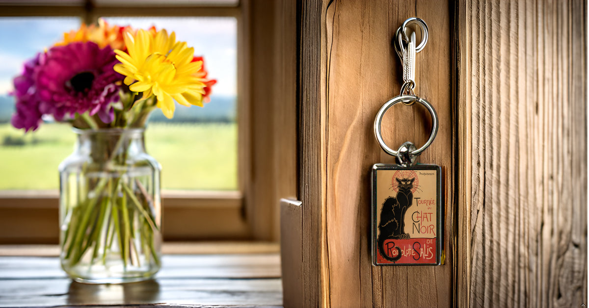 Le Chat Noir Keyring β Vintage French Art Metal Keychain
