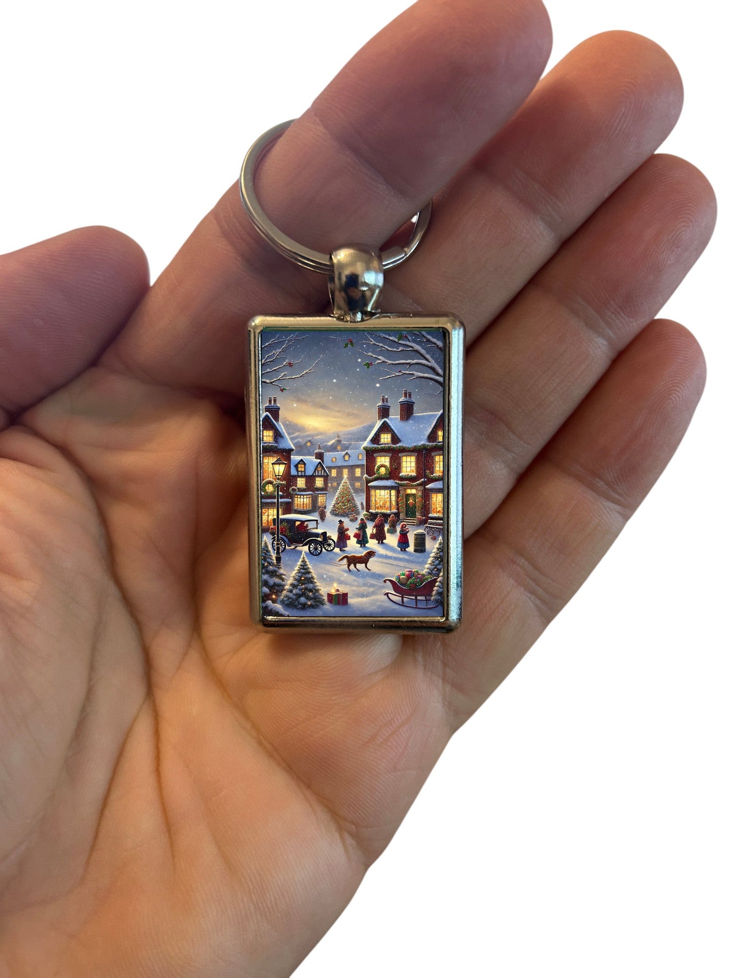 Traditional Christmas Scene Metal Keyring β Perfect Holiday Gift