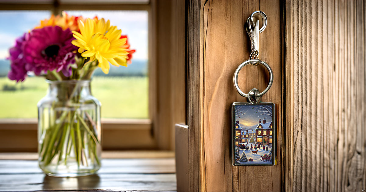 Traditional Christmas Scene Metal Keyring β Perfect Holiday Gift