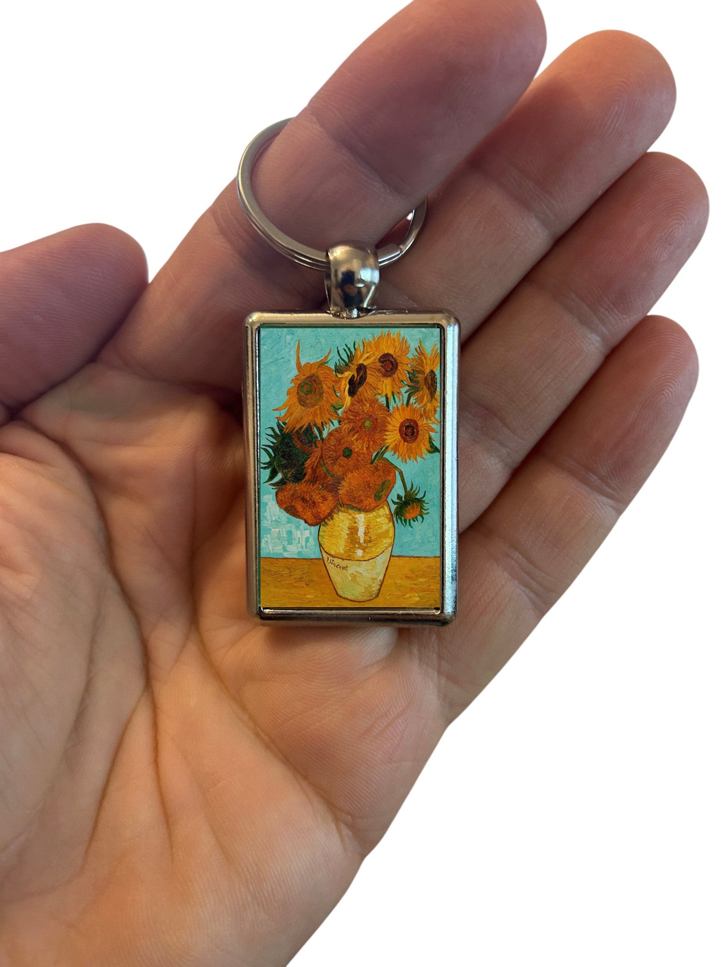 Van Gogh Sunflowers Keyring β Art Print Metal Keychain β Floral Art Gift for Her