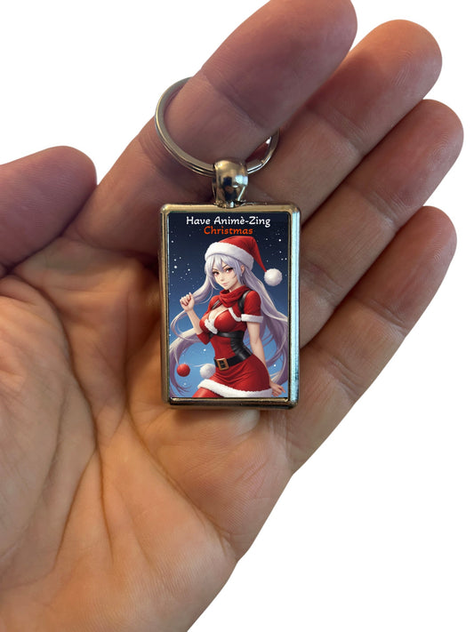 Animè Girl Christmas Metal Keyring – Perfect Holiday Gift