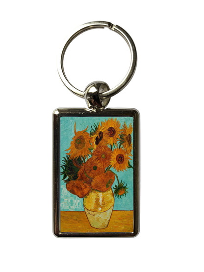 Van Gogh Sunflowers Keyring – Art Print Metal Keychain – Floral Art Gift for Her